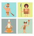 caveman primitive stone age cards cartoon vector image vector image
