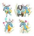 fun moose with bear and fox friend vector image