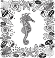 decorative sea horse and seashells frame vector image