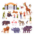 zoo animals people set vector image