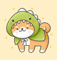 shiba inu dog in dinosaur costume cartoon hand vector image