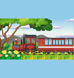 Train and many carts on track Royalty Free Vector Image