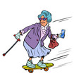 grandma rides a skateboard active recreation vector image