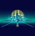 man skateboarding in future metropolis vector image