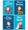 merry christmas santa claus reindeer gift skating vector image