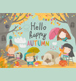 cute children meeting autumn wearing warm clothes vector image