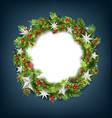 christmas wreath with silver stars for happy new vector image