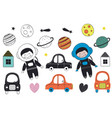 set of isolated boy cosmonaut and elements vector image vector image