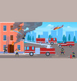 brave firefighters extinguishing fire in house vector image vector image