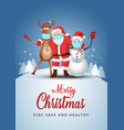 merry christmas santa claus reindeer and snowman vector image vector image