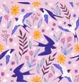 vintage seamless pattern with flying swallows vector image vector image