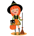 little witch and her cat on halloween vector image vector image