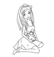coloring book alice holding rabbit wearing top hat vector image vector image