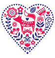 scandinavian heart shape folk art pattern vector image