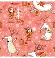 seamless pattern with girl and deer vector image