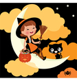 little witch riding on the moon halloween night vector image vector image