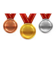 medal set realistic red ribbons gold silver vector image vector image