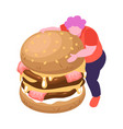 embracing burger isometric composition vector image vector image