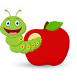 Cute worm cartoon in apple Royalty Free Vector Image