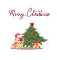 postcard dog near new year tree vector image vector image