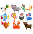 cute animals with happy smile vector image
