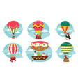 christmas characters flying in hot air balloons vector image