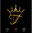 golden monogram crown initial letter t vector image vector image