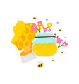 a jar honey honey comb wax straw hat from bees vector image