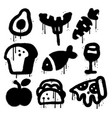 different food icons set in urban graffiti style vector image