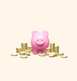 pink piggy bank with stack of gold coins money vector image vector image