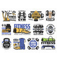sport equipment and fitness tool icons of gym vector image