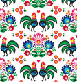 seamless polish folk art pattern with roosters vector image vector image