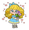 cute cartoon long haired girl holds in hands vector image