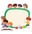 Empty Wooden Frame With Student Kids Cartoon Vector Image