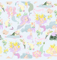 seamless pattern with cute mermaids and spring vector image