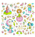 colored set of teenage girl icons cute cartoon vector image