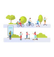 people riding kick scooter gyro scooter bicycle vector image