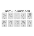 set of monochrome icons with tamil numbers vector image