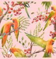watercolor tropical parrots pattern vector image vector image