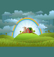 rainbow protects the small farm vector image vector image