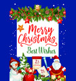 christmas holiday card with santa gift xmas tree vector image