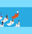 leader and business team in paper boat vector image vector image
