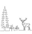 christmas trees and deers continuous one line vector image