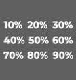 set of white 3d discount numbers with percentages vector image