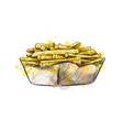 french fries in paper basket from a splash vector image