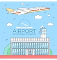 flat building airport with flying plane tour vector image