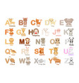 english alphabet with cute animals vector image