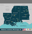 alabama louisiana and mississippi united states vector image vector image