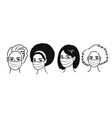 female portraits in medical masks vector image vector image