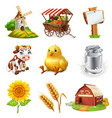 farm set agricultural plants animals vector image